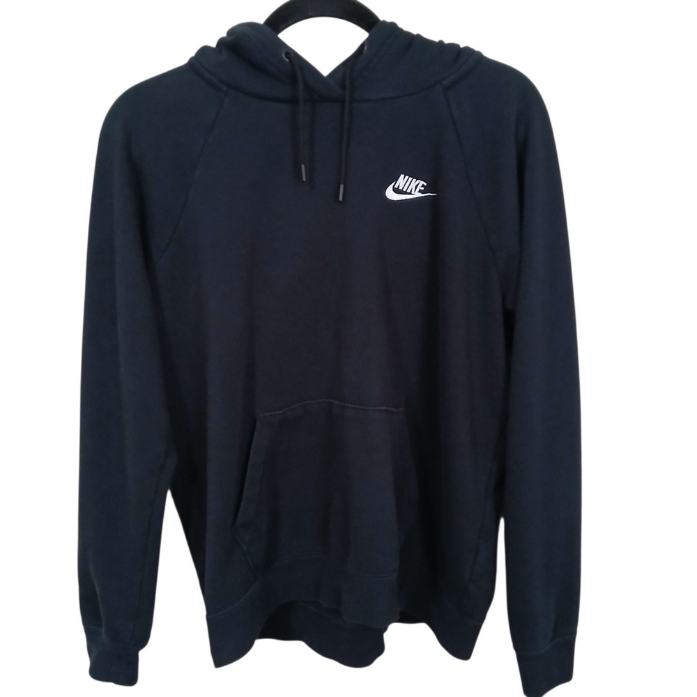 Nike Sportswear Club Fleece Pullover Hoodie Black Faded White Logo Medium